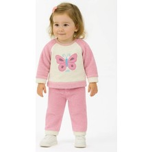Bubito Kelebek Görselli Kışlık Peluş Welsoft Kız Bebek Çocuk 2'li Takım-Pembe