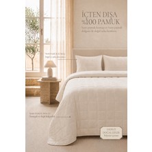 Ocean Home Textile %100 Pamuk Kumaş Kapitoneli Ekru Çok Amaçlı Çift Kişilik Yatak Örtüsü Seti 1 Adet 250 x 230 / 2 Adet 50 x 70 cm