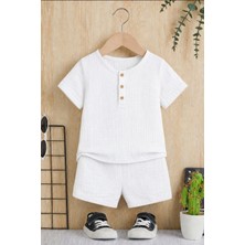 Bubito Unisex Bebek&çocuk %100 Pamuklu Düğmeli Müslin Alt Üst Şort Takım-Beyaz