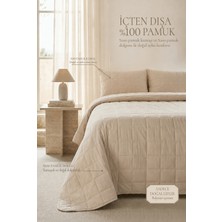 Ocean Home Textile %100 Pamuk Kumaş Kapitoneli Bej Çok Amaçlı Çift Kişilik Yatak Örtüsü Seti 1 Adet 250 x 230 / 2 Adet 50 x 70 cm