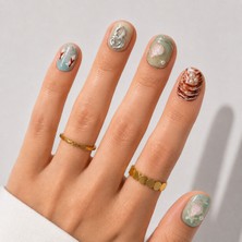 Takma Takma Mavi Nail Art Kısa Yuvarlak El Yapımı Jel Takma Tırnak KKYL-3502 Mavi-S
