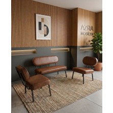 Azra Mobilya Luna 2+1+1 Deri Kumaş Ofis & Büro Iş Yeri Bekleme Koltuğu Takımı – Siyah Metal Iskelet - Acı Kahve