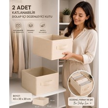Morport 2'li Krem Kumaş Katlanabilir Dolap Içi Düzenleyici Kutu 45X30X20 cm | Kıyafet ve Giysi Organizer Saklama Kutusu