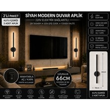 Kialed Siyah Modern Duvar Aplik 2’li Set 66 cm 3200K Gün Işığı 220V Metal Gövde Dekoratif LED Aplik