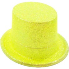 Zero Land Ece-Umay Floresan Sarı Renk Simli Uzun Fötr Melon Şapka 12 cm