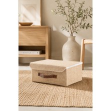 Dathcha Kapaklı Jüt Düzenleyici Sepet M Boy 30X23X13 cm Dolap Içi Raf Banyo ve Aksesuar Saklama Kutusu