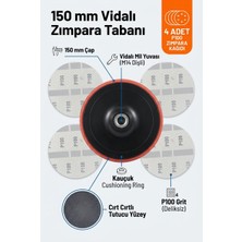 150 mm Cırtlı Zımpara Tabanı M14 Dişli + 4 Adet P100 Disk Zımpara Kağıdı Seti