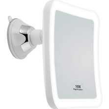 Asitan Kare LED Işıklı 10X Büyüteçli Makyaj Aynası, Güç Kilitli Vantuz, Parlak Yayılmış Işık