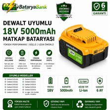 Bataryabank Dewalt Uyumlu 18V 5AH Li-Ion Şarjlı Matkap Bataryası