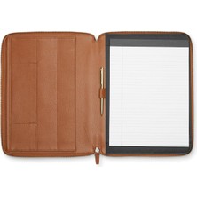 Asitan Leatherology Konyak Yönetici Fermuarlı Portföy - Tam Tahıl Deri Padfolio Iç Tablet Cep, Kalem