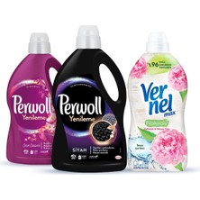 Asitan Sıvı Çamaşır Deterjanı (95 Yıkama) 3l Siyah + 2,7l Çiçek Cazibesi + Vernel 1440ML Şakayık