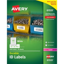 Asitan Avery Lazer Yazıcılar Için Dayanıklı Beyaz Kaplama Kimlik Etiketleri, 0,67 x 1,75, 3000'LI Pake