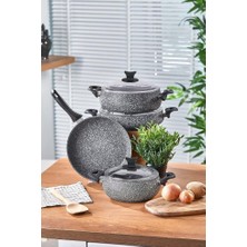 Asitan Taç Mastercook Tombik 7 Parça Granit Tencere Seti Gri