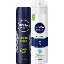 Asitan Nıvea Men Erkek Sprey Deodorant Fresh Power 150ML ve Nıvea Men Hassas Tıraş Jeli 200ML, Hassas Cil