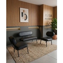 Azra Mobilya Luna 2+1+1 Deri Kumaş Ofis & Büro Iş Yeri Bekleme Koltuğu Takımı – Siyah Metal Iskelet -  Siyah