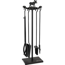 Asitan 5 Li Lüx Ithal Metal Geyik Motif Kabartmalı Şömine-Soba Maşa Takımı Aksesuar Seti SG-015