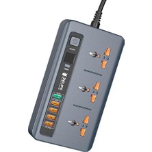 Asitan RL-316D Akıllı Priz Termal Akım ve Isınma Korumalı 5 USB 5V-3.4A Qc3.0 Girişli LED Ekran Uzatm