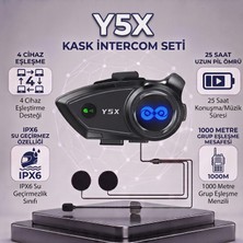 Leeways Y5X Motosiklet Kask Intercom – 4 Cihaz Bağlantılı 1000M Interkom Seti Su Geçirmez