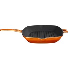 Asitan Metal Döküm Izgara Tava, Metal Saplı, 26X32 Cm, Turuncu