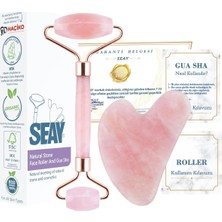 Asitan Seay Pembe Kuvars Quartz Face Roller & Guasha Yüz Masaj Aleti Takımı Masaj Taşı Doğaltaş Prem