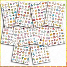 Asitan Sticker Seti 500 Adet Ingilizce Temalı Etiket, Günlük Ajanda ve Defterlere, Karikatür Konsept,