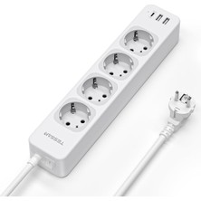 Asitan Tessan USB C ve 2 USB A ile 4 Yollu Çoklu Priz, 7'si 1 Arada Çoklu Priz Uzatma Kablosu 2m, Anahtar