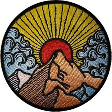 Asitan Sim Nakış Montain'den Gelen Güneş Nakış Işleme Arma Patch 8×8 cm
