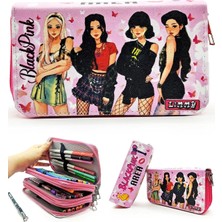 Asitan Kalem Kutusu Black Pink Organizer Kalemkutu Vegan Deri Üç Bölmeli Kalemlik-Pembe