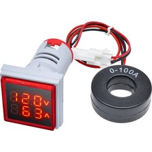 Asitan Ac 20-500V 100A Kare Dijital Voltmetre Ampermetre 220V Kırmızı Panel Montaj LED Gösterge Ekran E