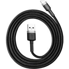 Asitan Baseus Cafule Serisi, 2.4 A Usb-A & Lightning Şarj Kablosu & Data Aktarım Kablosu, 1 Metre, Gri -