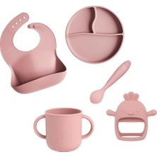 Asitan Meleni Baby 5'li Set Silikon Mama Önlüğü Kulplu Bardak Vakumlu Tabak Mama Kaşığı ve Bebek Di