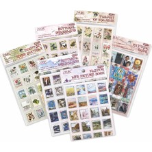 Asitan Vintage Pul Desenli Sticker Seti – 4 Sayfa Scrapbook Etiketi