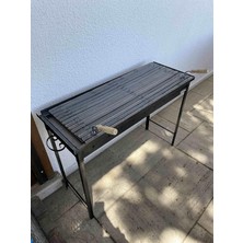 Asitan 40X100 cm Oluklu Lama Izgaralı Demir Mangal Barbekü 75 cm Geçmeli Ayaklı Portatif Katlanabilir