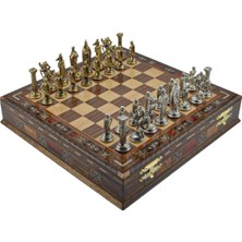 Asitan Metal Satranç Takımı/seti;büyük,ingiliz,parlak ve Sandıklı Masif Ahşap Satranç Tahtası