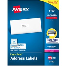 Asitan Easy Peel Laser Adresi Etiket, 1 x 2 – 5/8, Beyaz, 3000/BOX, Sold As 1 Box