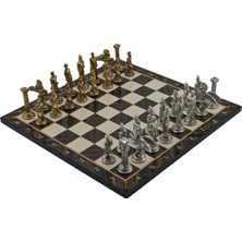 Asitan Metal Satranç Takımı/seti,büyük,pegasus Figürlü,parlak Taş ve Ceviz Desenli Satranç Tahtas�