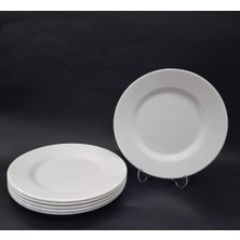 Asitan 12 Adet Beyaz Melamin Büyükboy Servis Tabağı 24CM Sığ Tabak Günlük Kullanım Için Hesaplı