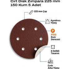 225 mm P150 Kum Cırt Disk Zımpara 5 Adet 6 Delikli Duvar ve Ahşap Zımparası