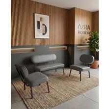 Azra Mobilya Luna 2+1+1 Deri Kumaş Ofis & Büro Iş Yeri Bekleme Koltuğu Takımı – Siyah Metal Iskelet - Gri