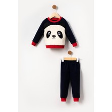 Bubito Panda Görselli Bebek & Çocuk Polar Kışlık Alt Üst Takım-Siyah