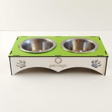 Asitan Petmagic 2'li Mama Kabı Ikili Ahşap - Çelik Kap (Yeşil Beyaz)