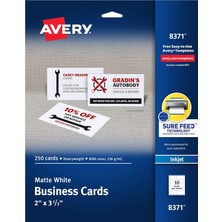 Asitan Avery Yazdırılabilir Kartvizitler, Mürekkep Püskürtmeli Yazıcılar, 250 Kart, 2 x 3.5 (8371)