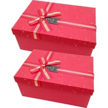 Asitan Lüks Kırmızı Kurdelalı Ikili Hediye Kutusu 21/19 cm