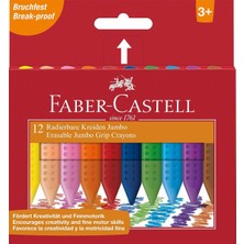 Asitan Faber-Castell Grip Jumbo Mum Boya, 12 Renk, Silinebilir, Parlak Renkler, Kalemtıraşla Açılabilir
