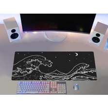 Asitan Gamer Mouse Pad 70X30 Mouse Pad Xxl Büyük Oyuncu Kanagawa Mousepad (Black Kanagawa, 70X30 cm 3mm K