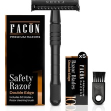 Asitan 50 Blades + Klasik Uzun Saplı Çift Kenarlı Güvenlik Jilet - Pürüzsüz Islak Deneyim Için Plat
