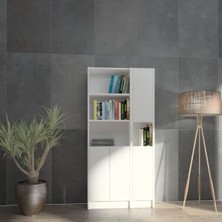 Asitan FLAT85 Kitaplık 4 Kapaklı Kütüphane Çok Amaçlı Dolap Beyaz