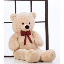 Asitan Sevgiliye Özel Hediye- 160 cm Papyonlu Dev Boy Peluş Ayı -% 100 Yerli Bej