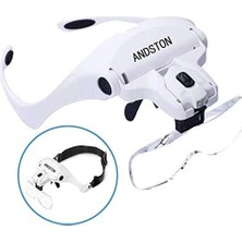 Asitan Andston Işıklı Büyüteç Gözlüğü, Eller Serbest Kafa Bandı, Büyüteç, 2 LED Işıklı, H