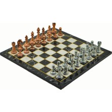 Asitan Metal Satranç Takımı/seti;büyük,klasik,antik Taş ve Düz Mermer Desenli Satranç Tahtası
